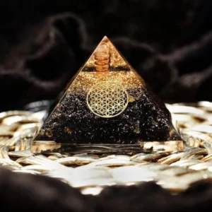 Energy Guardian Orgone Black Tourmaline Crystal Quartz Metal Flower of Life Pyramid
