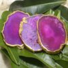 Agate Slices Wholesale Pink Color Gold rimmed Coasters