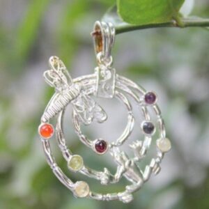 Frog and Dragon Fly Round Shape Seven chakra Pendant