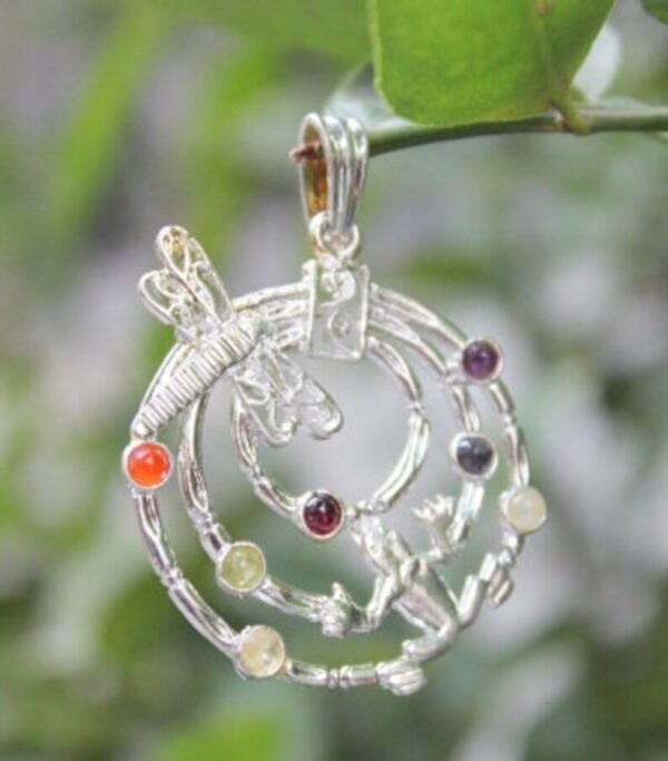 Frog and Dragon Fly Round Shape Seven chakra Pendant