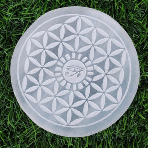 Flower of Life & Eye of Horus Engraved Selenite Plate