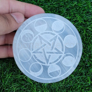 Selenite Pentagram Moon Phase Engraved Crystals Charging Plate