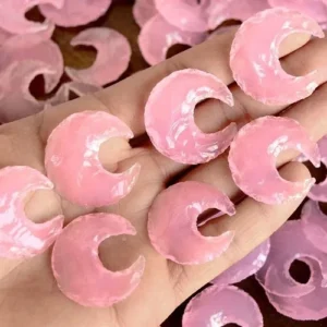 Natural Stone Rose Quartz Handcrafted Crescent Moons For Sale-Crystal Moons For Sale-Agate Rose Quartz Crescent Moons (1 Bunch of 50 Pieces)