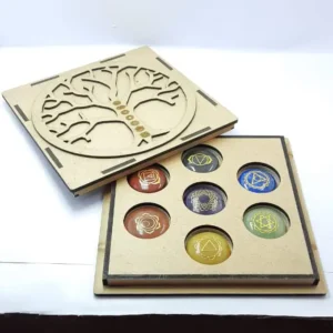 New Age Seven Chakra Engraved Reiki Set With Laser Engraved Box