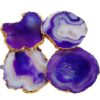 Purple Color Agate Gold rimmed Slice Coasters Wholesale