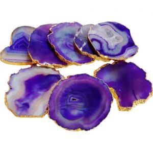 Purple Dyed Agate Slice Coasters Wholesale - Agate Coasters With Gold rim