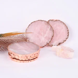 Rose Quartz Coasters with Gold Edge-Rose Quartz Coasters Wholesale-colorful quartz Crystals for decor