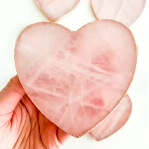 Rose Quartz Crystal Slices Heart Shape Coaster With Gold Edge-slices of agate