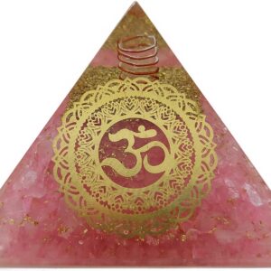 Rose Quartz Om symbol Orgonite Energy Pyramid