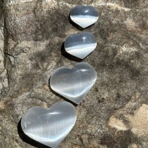 Selenite Engraved Puffy Hearts with Tree of Life Symbol -Engraved Selenite Puffy Hearts