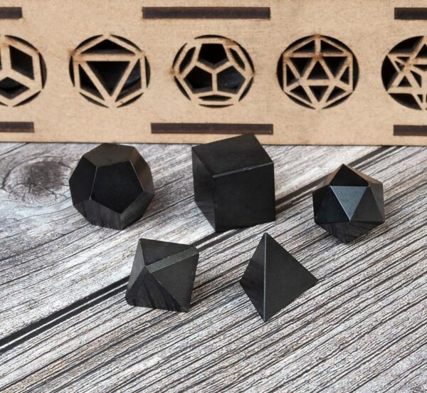 Wholesale Black Agate Geometry 7 Pieces Set in Wooden Box, Platonic Set
