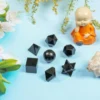 Wholesale Black Obsidian Geometry 7 Pieces Set in Wooden Box, Platonic Set