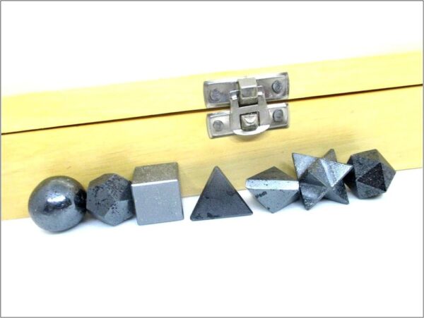 Wholesale Hematite Geometry 7 Pieces Set in Wooden Box, Platonic Set