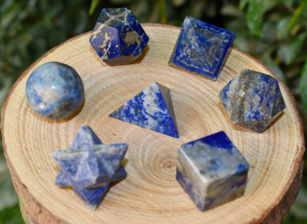 Wholesale Lapis Lazuli Geometry 7 Pieces Set in Wooden Box, Platonic Set