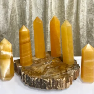 Wholesale Natural Crystal Stone Mango Calcite Obelisk Tower