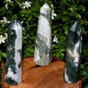 Wholesale Natural Moss Agate Obelisk Tower