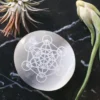Stunning Etched Selenite Palm stone Metatron's cube-Selenite Engraved Palm stones
