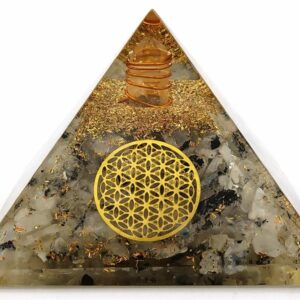 Flower of Life Rainbow Moonstone Orgonite Pyramid